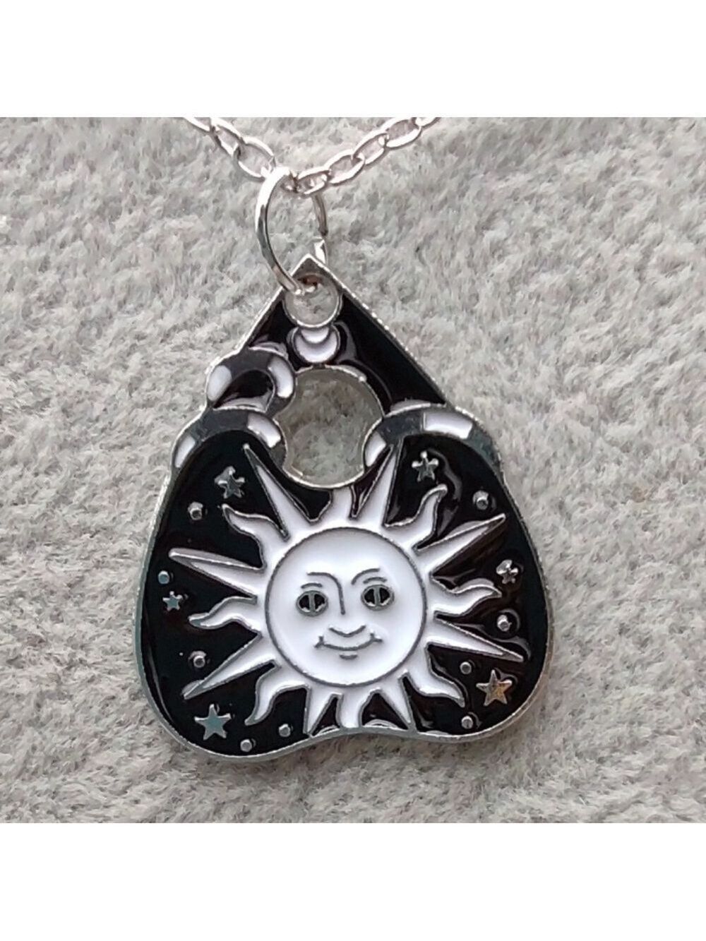2/$10 Sun Planchette Pendant Necklace - Black and Silver